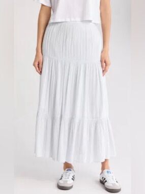 Abound Light Blue Ivory Tiered Maxi Skirt Elastic Waist XXL